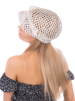 Соломенная  кепка № 403 белый ажур--4