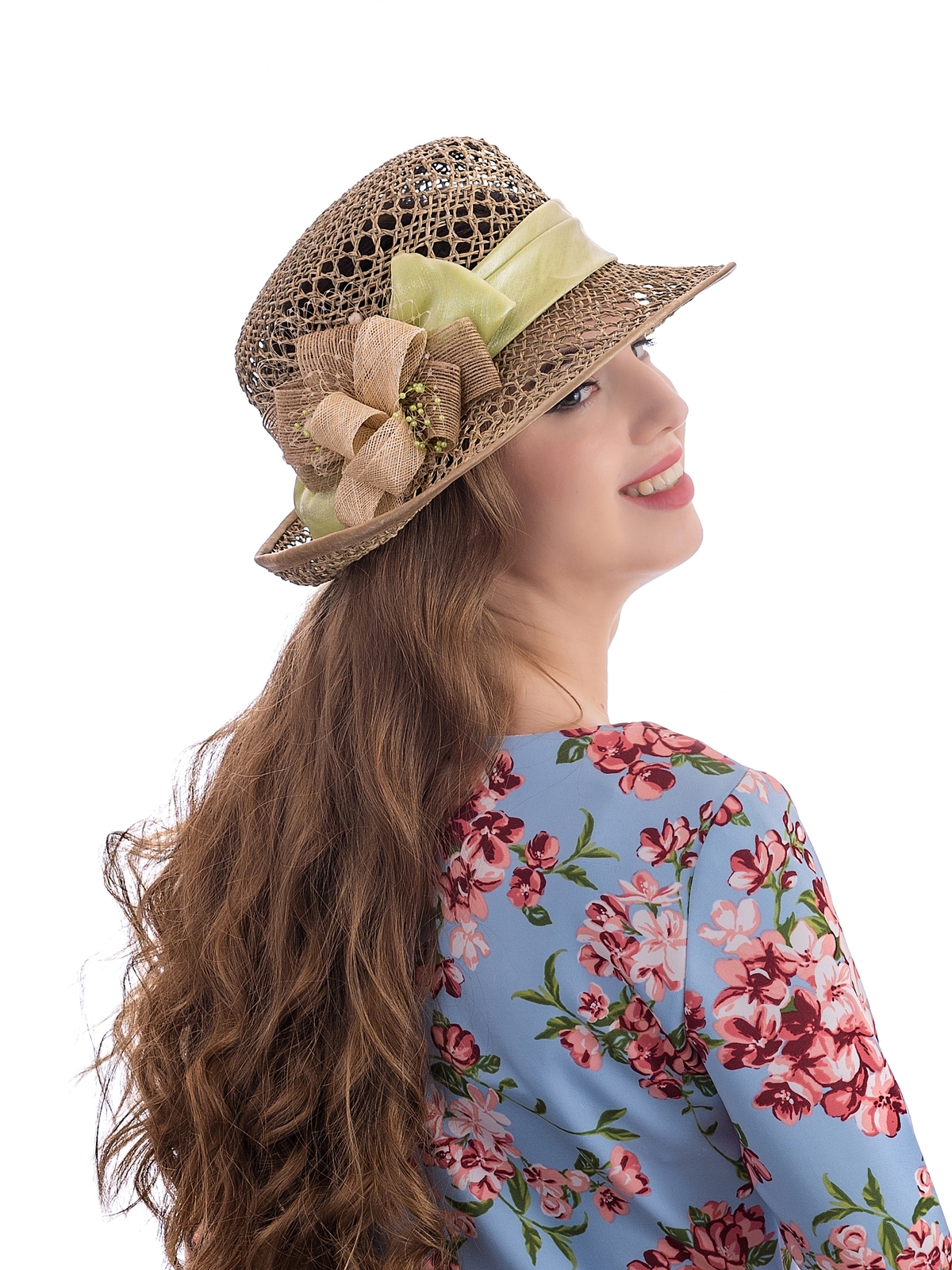 Соломенная шляпка №41с ажуром по полю и тулии--9