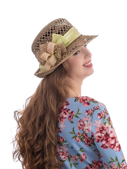 Соломенная шляпка №41с ажуром по полю и тулии--15