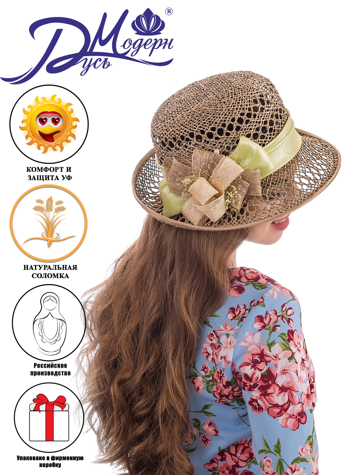 Соломенная шляпка №41с ажуром по полю и тулии--10