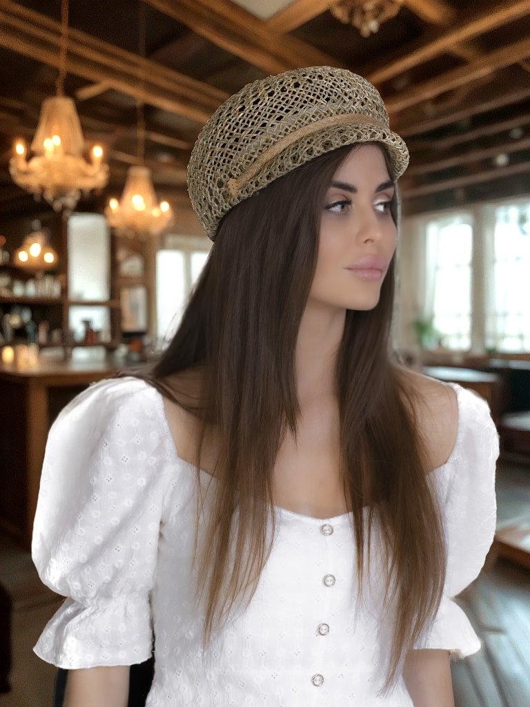 Соломенная кепка   433 с ажурным плетением--0