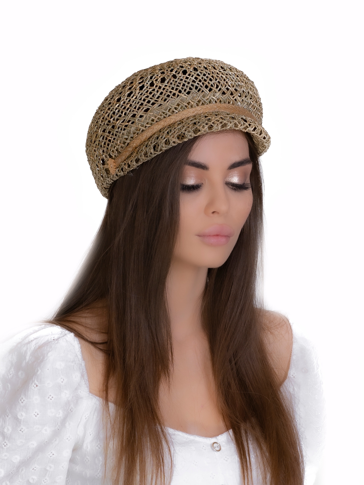 Соломенная кепка   433 с ажурным плетением