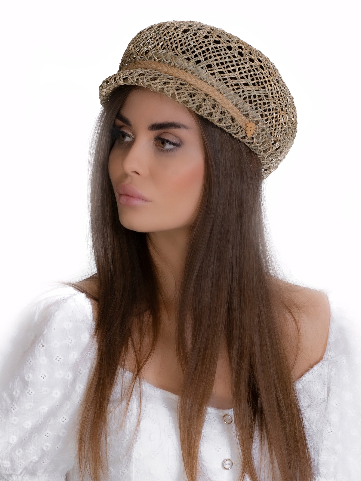 Соломенная кепка   433 с ажурным плетением--4