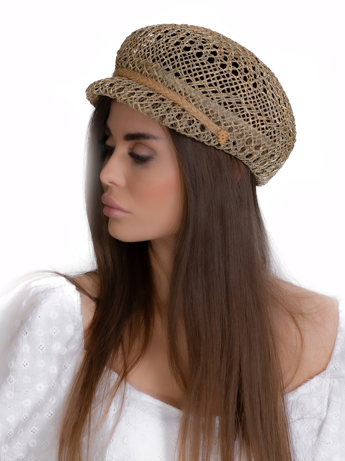 Соломенная кепка   433 с ажурным плетением--5