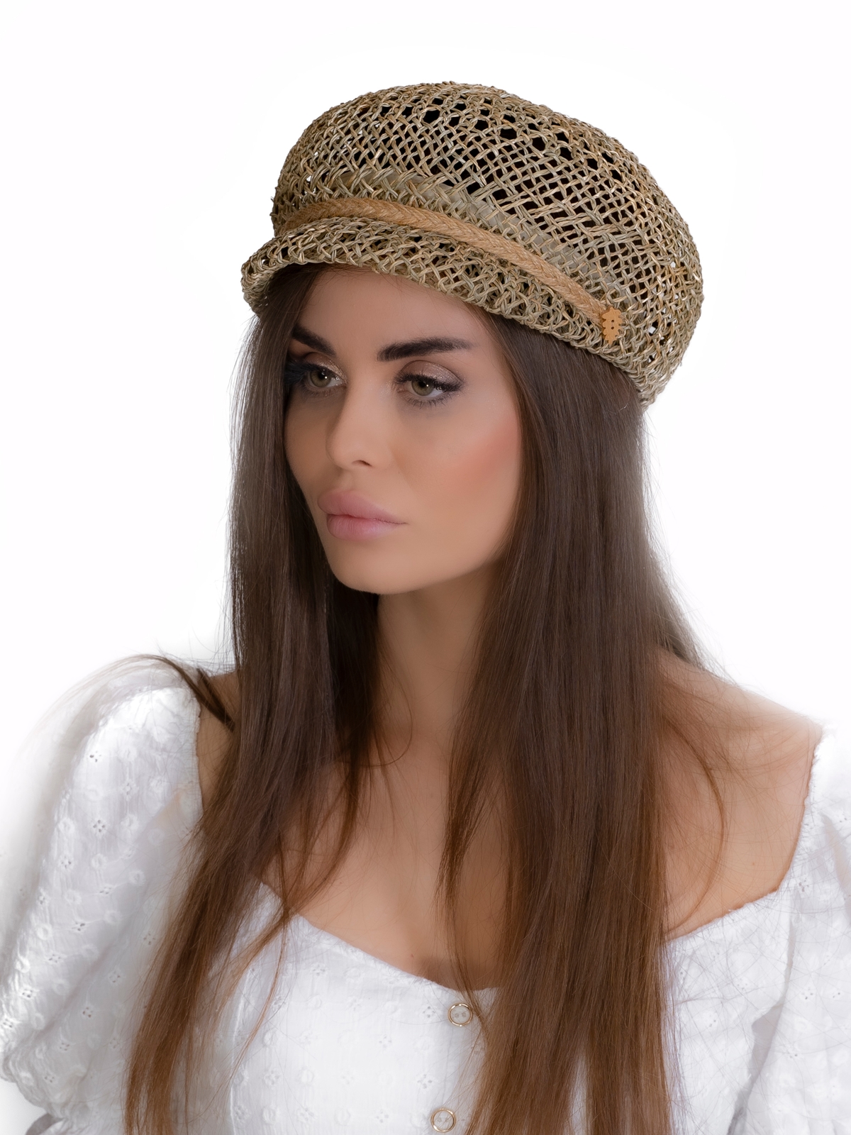 Соломенная кепка   433 с ажурным плетением--6