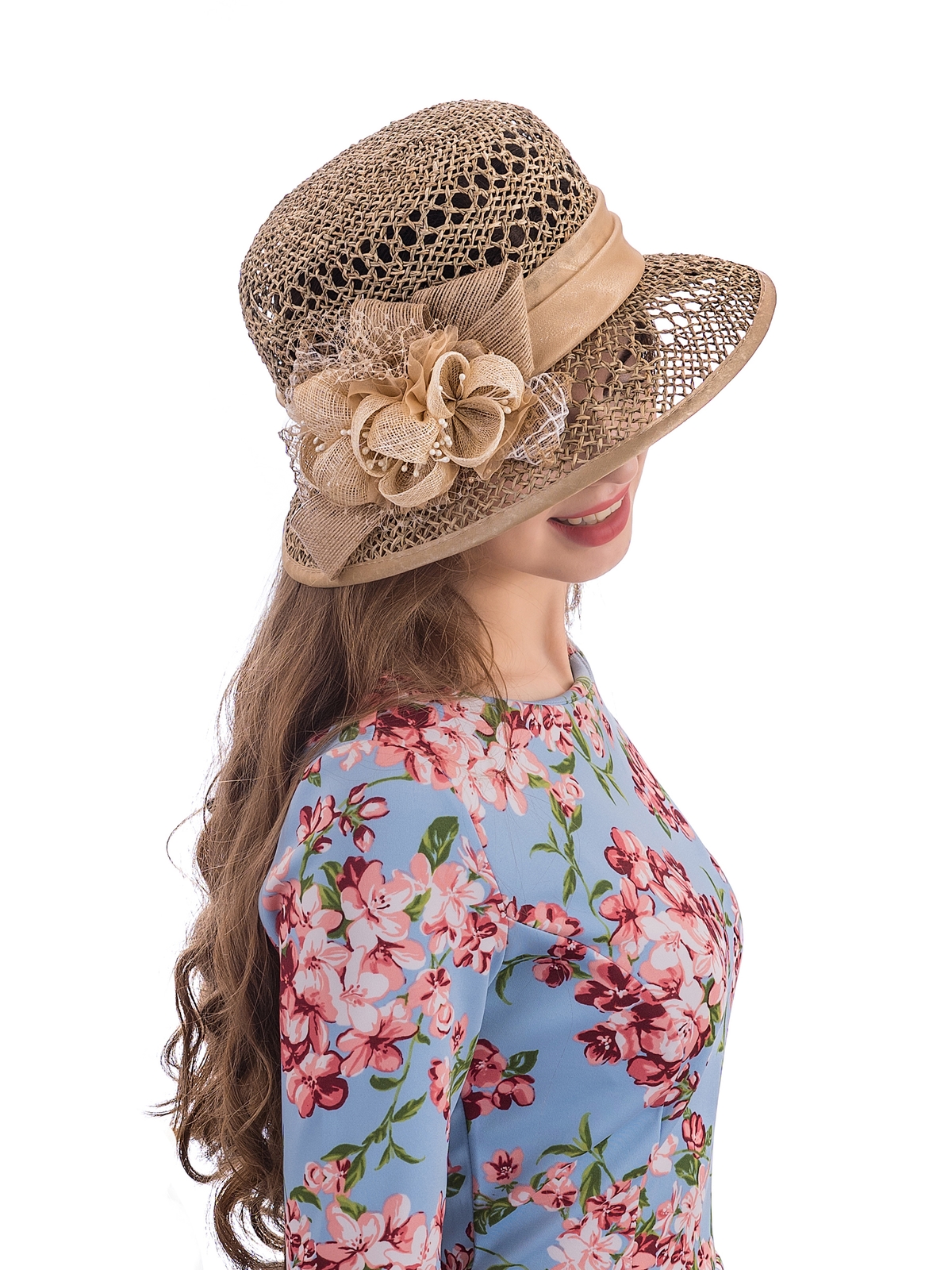 Соломенная шляпка №5 с ажуром по тулии и полю--4