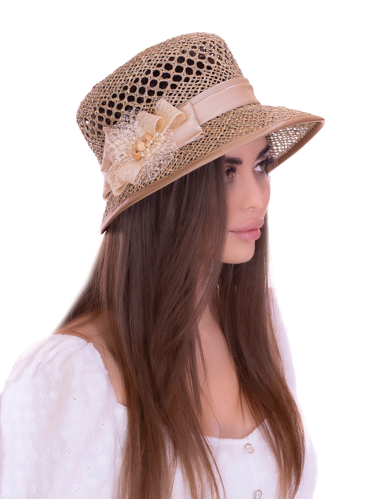 Соломенная шляпка №6с ажуром по тулии --5