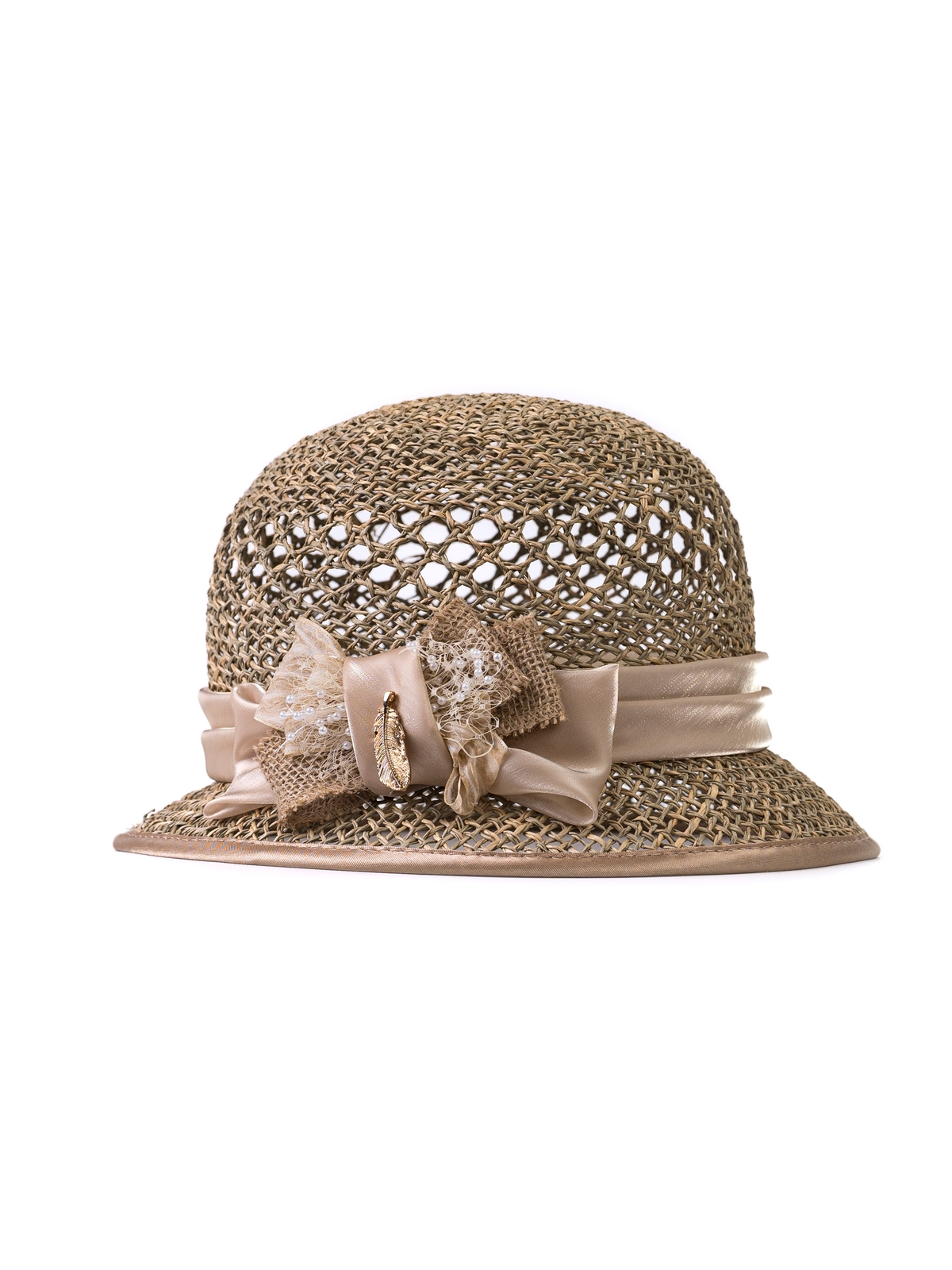 Соломенная шляпка  71 с ажуром по тулии