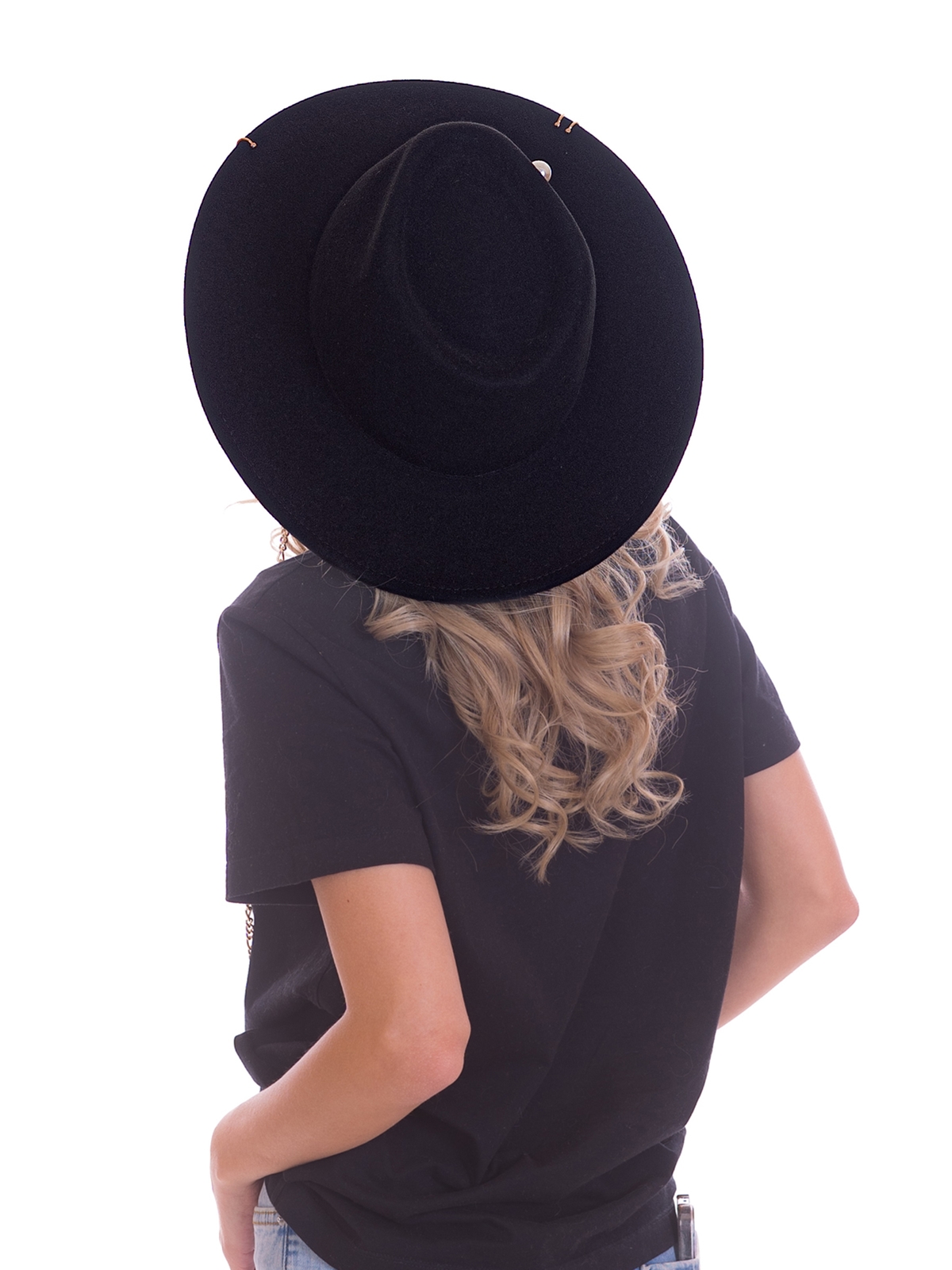 Федора+ - фетровая шерстяная шляпка №54 с цепочкой и брошкойжемчуг--6