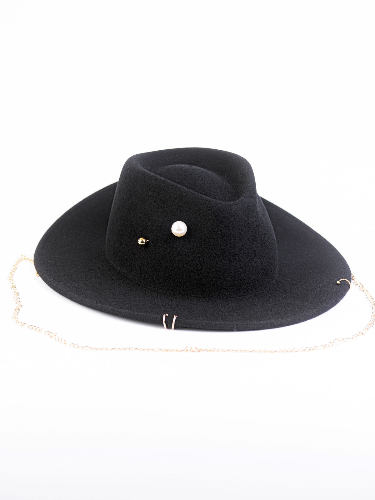 Федора+ - фетровая шерстяная шляпка №54 с цепочкой и брошкойжемчуг--13