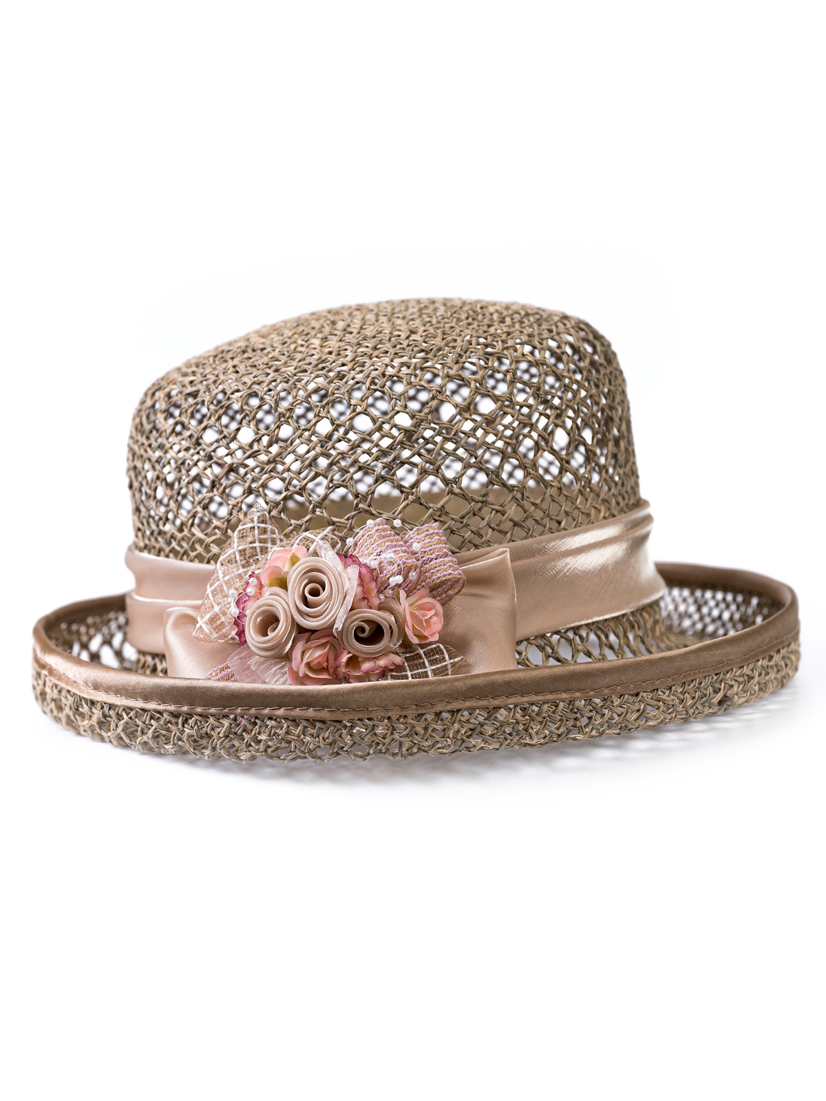 Соломенная шляпка № 14 с ажурным плетением по тулии и полю