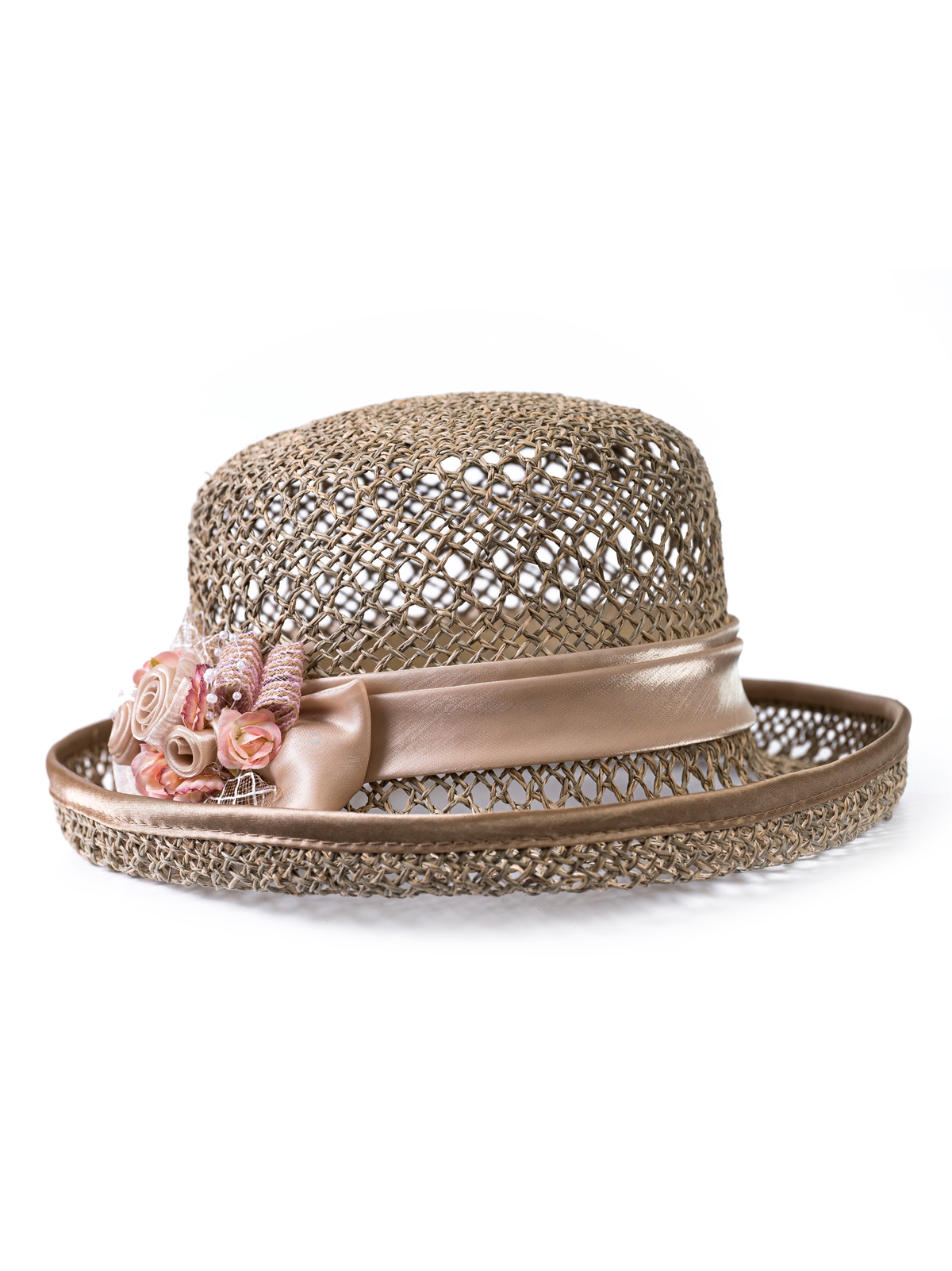 Соломенная шляпка № 14 с ажурным плетением по тулии и полю--4