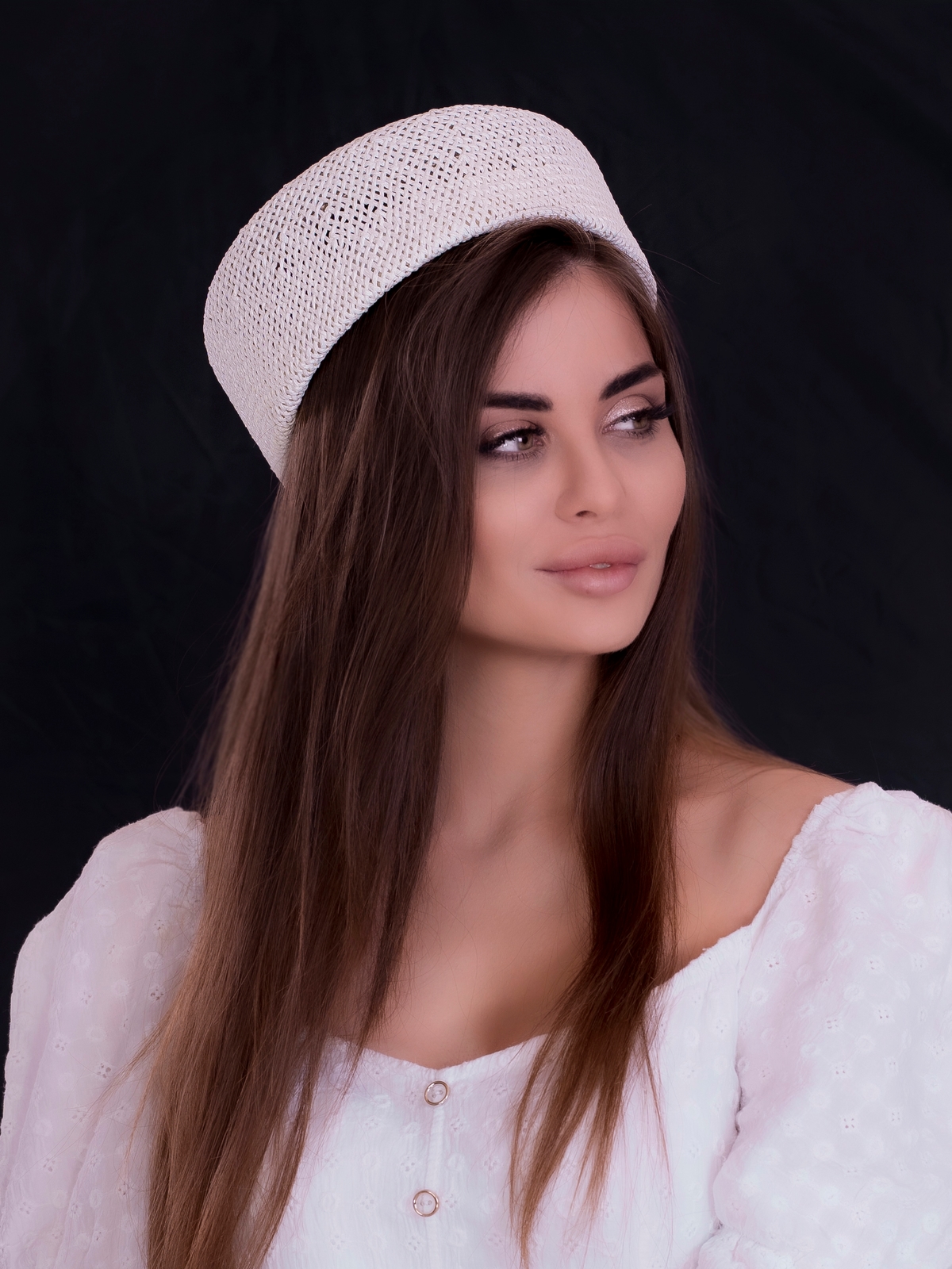 Соломенная шляпка ПилБокс № 203 белый--1