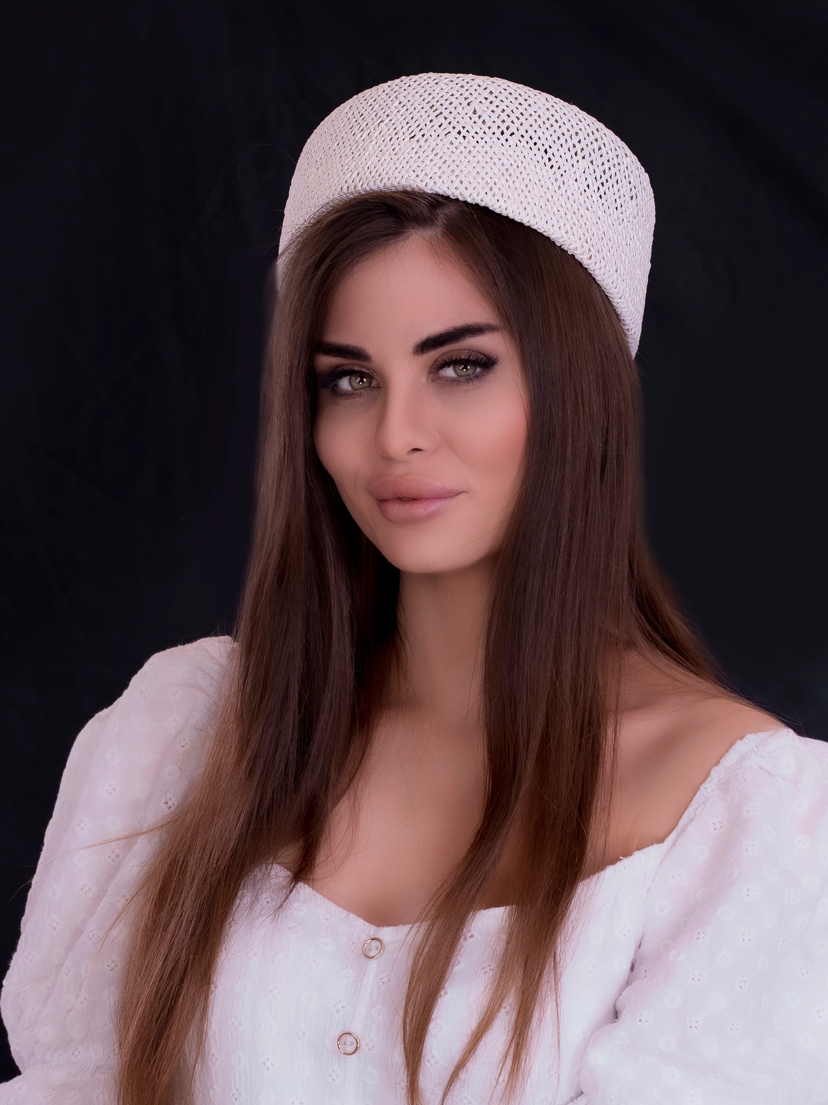 Соломенная шляпка ПилБокс № 203 белый--5