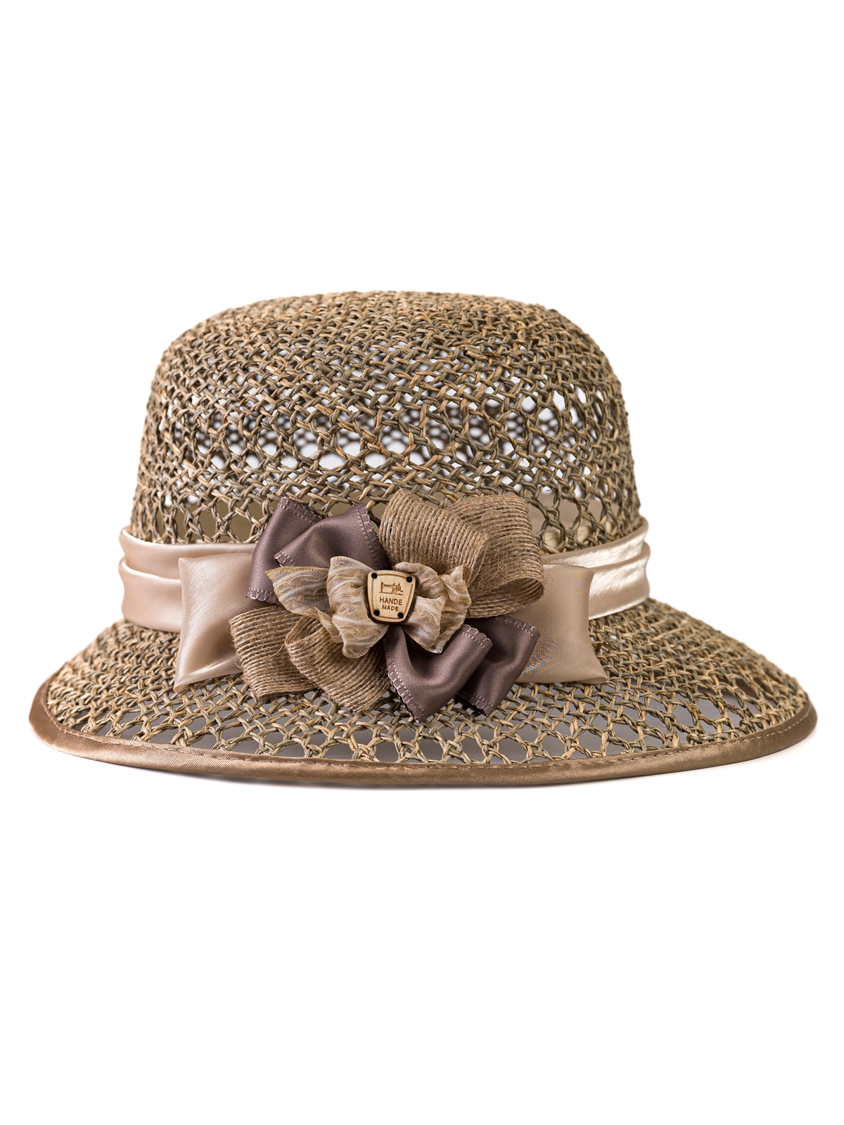 Соломенная шляпка № 26 с ажурным плетением по тулии и полю
