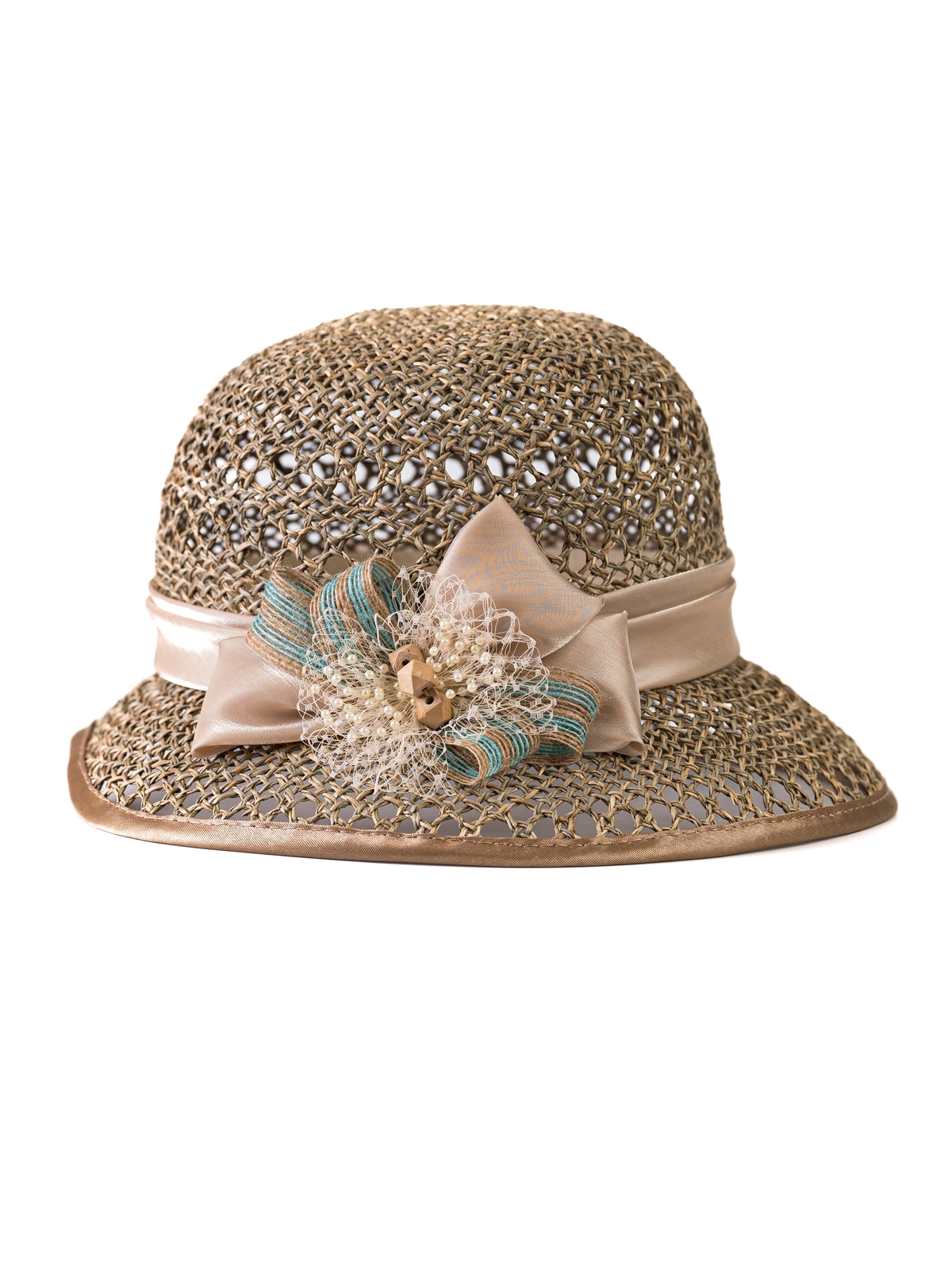 Соломенная шляпка № 39 ажурным плетением по тулии и полю