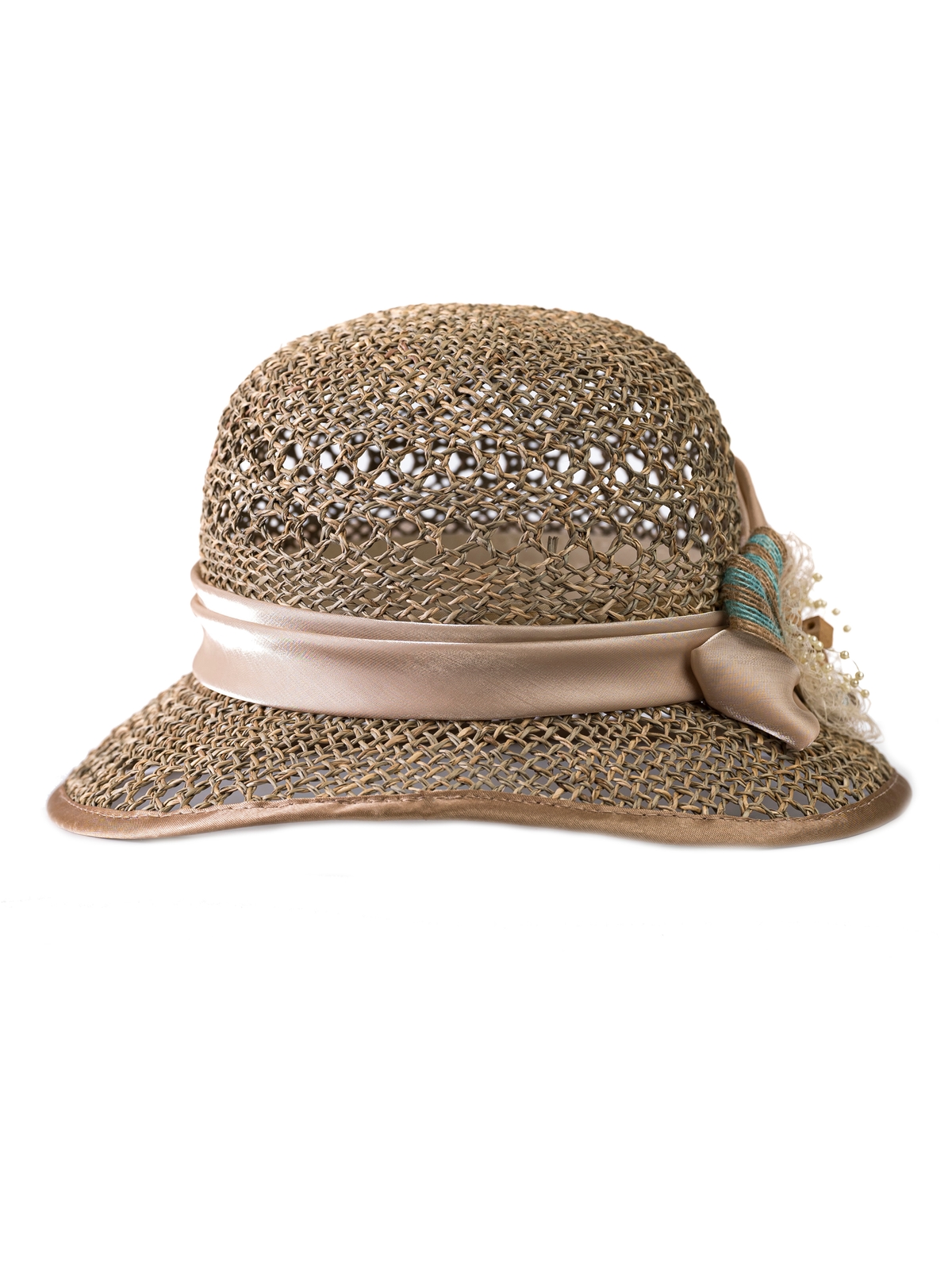 Соломенная шляпка № 39 ажурным плетением по тулии и полю--3
