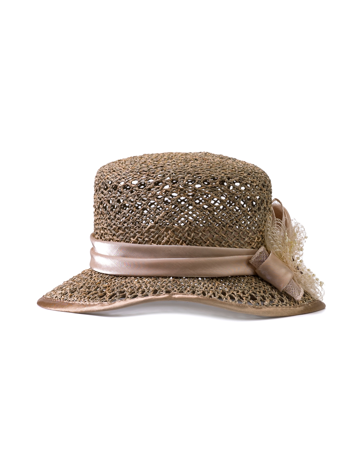 Соломенная шляпка №6 с ажуром по тулии и полю--4